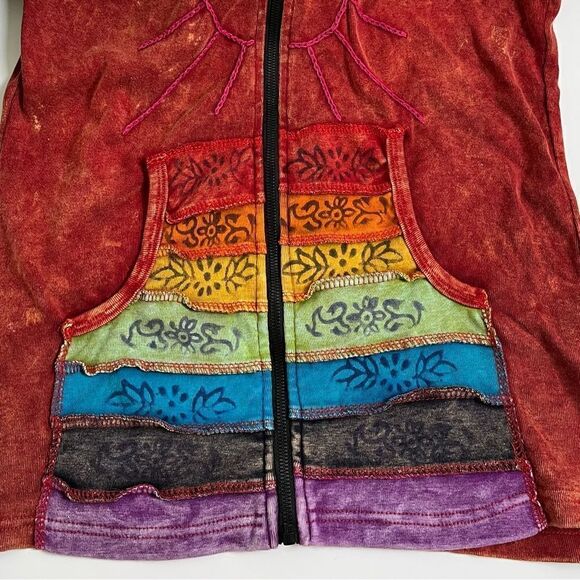 Greater Good Network Hoodie Full Zip Patchwork Nepal Hippie Boho Small Medium - Picture 4 of 9